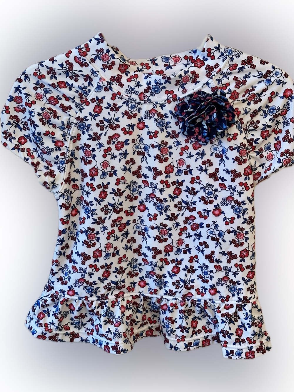 Janie and Jack White Floral Rashguard with Red & Blue Flowers